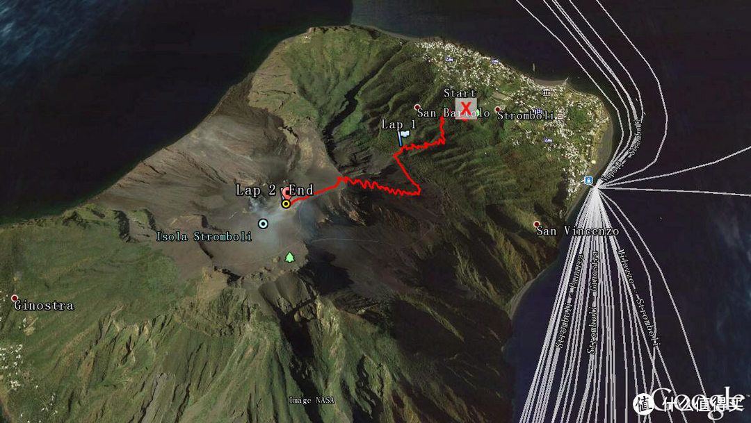 小岛的卫星图片中的红色就是我当时登山路线
